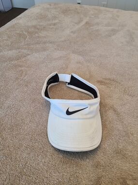 Nike White and Black Visor with Swoosh